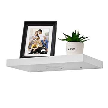 WELLAND White Floating Shelf with Motion Sensor Light, Wall Mounted Storage Shelf, Floating Nightstand for Bedroom, Bathroom, Kitchen and Living Room