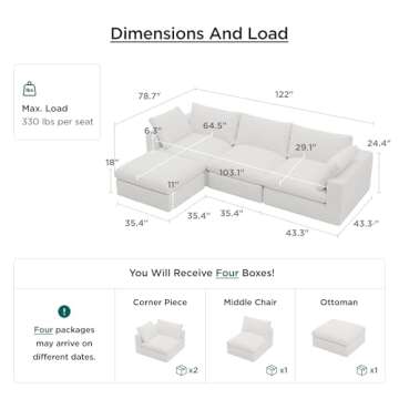 Acanva Modular L-Shaped Sectional Cloud Couch, Free Combination Minimalist Sofa with Shredded Latex ...