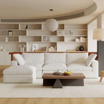 Acanva Modular L-Shaped Sectional Cloud Couch, Free Combination Minimalist Sofa with Shredded Latex Filled Cushion and Removable Slipcovers for Living Room, Home Office, 3 Seater + Ottoman