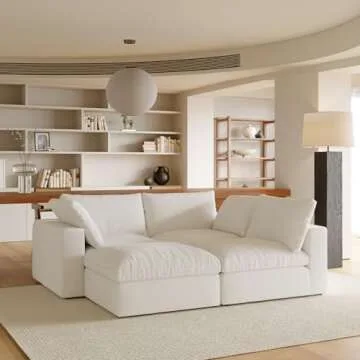 Acanva Modular L-Shaped Sectional Cloud Couch, Free Combination Minimalist Sofa with Shredded Latex Filled Cushion and Removable Slipcovers for Living Room, Home Office, 3 Seater + Ottoman