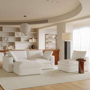 Acanva Modular L-Shaped Sectional Cloud Couch, Free Combination Minimalist Sofa with Shredded Latex Filled Cushion and Removable Slipcovers for Living Room, Home Office, 3 Seater + Ottoman