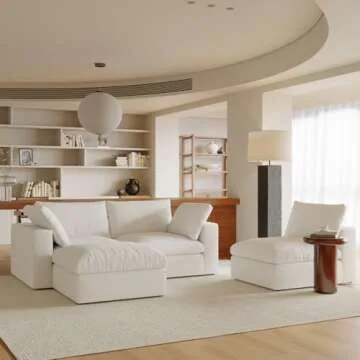 Acanva Modular L-Shaped Sectional Cloud Couch, Free Combination Minimalist Sofa with Shredded Latex Filled Cushion and Removable Slipcovers for Living Room, Home Office, 3 Seater + Ottoman