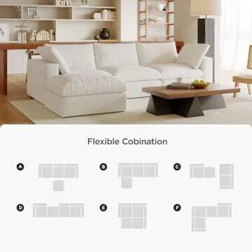 Acanva Modular L-Shaped Sectional Cloud Couch, Free Combination Minimalist Sofa with Shredded Latex Filled Cushion and Removable Slipcovers for Living Room, Home Office, 3 Seater + Ottoman