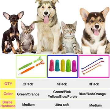 Zeyaa 10 Pack Pet Dog Toothbrush, 2 Triple Head Pet Toothbrushes 3 Double Head Tooth Brush 5 Pack Fi...