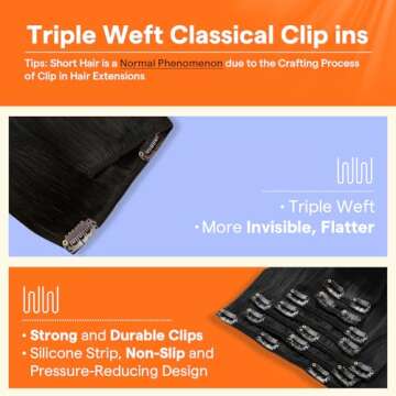 Full Shine Black Clip in Hair Extensions 24 Inch Remy Hair Extensions Clip in Human Hair Jet Black N...