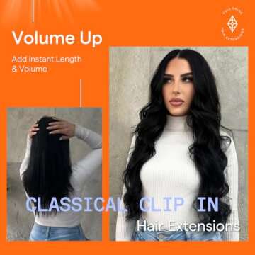 Full Shine Black Clip in Hair Extensions 24 Inch Remy Hair Extensions Clip in Human Hair Jet Black Natural Hair Clip in Extensions for Long Hair Black Hair Extensions 7 Pieces