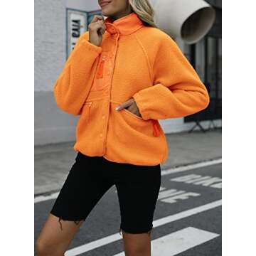 Nirovien Sherpa Jacket Women Fleece Jacket Button Down Jacket with Pockets Fuzzy Coat Teddy Bear Jacket(Orange,L)