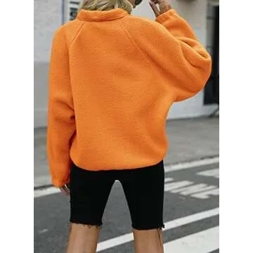 Nirovien Sherpa Jacket Women Fleece Jacket Button Down Jacket with Pockets Fuzzy Coat Teddy Bear Jacket(Orange,L)