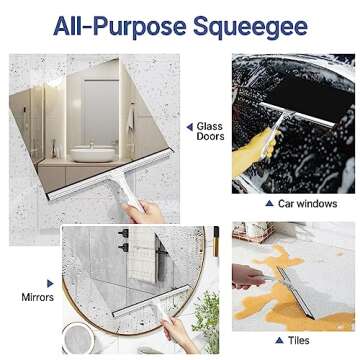 AmazerBath Squeegee for Shower Glass Door, Shower Squeegee for Glass Doors - All-Purpose Squeegee with Hook for Shower Doors, Windows, Mirrors, Tiles and Car Glass, 12 Inches - Clear
