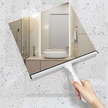 AmazerBath Squeegee for Shower Glass Door, Shower Squeegee for Glass Doors - All-Purpose Squeegee with Hook for Shower Doors, Windows, Mirrors, Tiles and Car Glass, 12 Inches - Clear