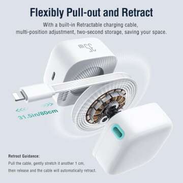 Retractable Charger for iPhone, 35W PD Fast Charger Block with Retractable Cable (31.5 inch) and Typ...