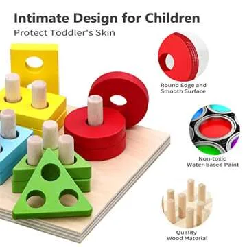 Babehey 4 in 1 Montessori Toys for 1 Year Old Boys Girls, Wooden Shape Sorter Toy, Fine Motor Skill Toys, Montessori Coin Box, Montessori Baby Toys 6-12, 12-18 Months