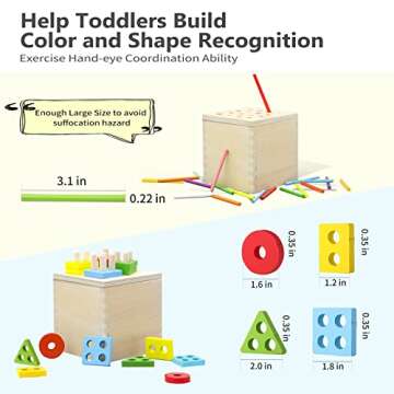 Babehey 4 in 1 Montessori Toys for 1 Year Old Boys Girls, Wooden Shape Sorter Toy, Fine Motor Skill Toys, Montessori Coin Box, Montessori Baby Toys 6-12, 12-18 Months