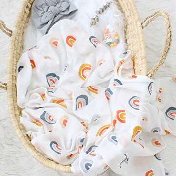 LifeTree Muslin Swaddle Blankets, Rainbow Print Bamboo Cotton Baby Swaddle Blankets Unisex for Girls and Boys, Super Soft, Breathable, Lightweight, Large 47x47inches