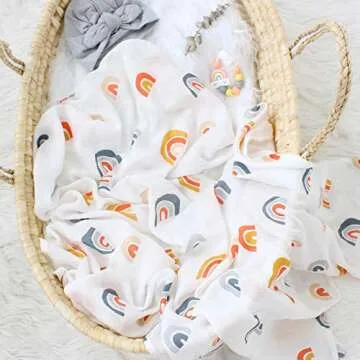 LifeTree Muslin Swaddle Blankets, Rainbow Print Bamboo Cotton Baby Swaddle Blankets Unisex for Girls and Boys, Super Soft, Breathable, Lightweight, Large 47x47inches