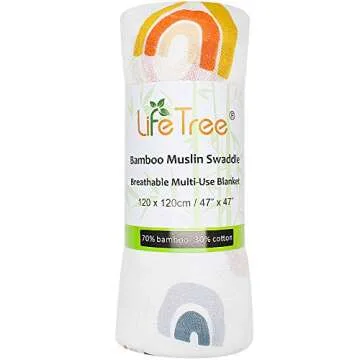 LifeTree Muslin Swaddle Blankets, Rainbow Print Bamboo Cotton Baby Swaddle Blankets Unisex for Girls and Boys, Super Soft, Breathable, Lightweight, Large 47x47inches