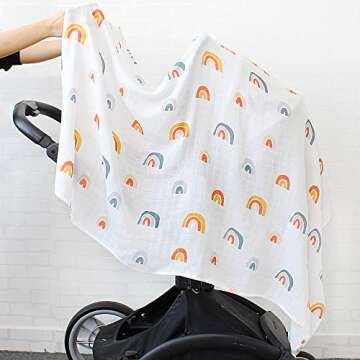 LifeTree Muslin Swaddle Blankets, Rainbow Print Bamboo Cotton Baby Swaddle Blankets Unisex for Girls and Boys, Super Soft, Breathable, Lightweight, Large 47x47inches
