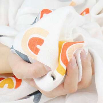 LifeTree Muslin Swaddle Blankets, Rainbow Print Bamboo Cotton Baby Swaddle Blankets Unisex for Girls and Boys, Super Soft, Breathable, Lightweight, Large 47x47inches
