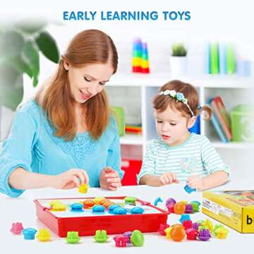 Fansteck Button Art Toy for Toddlers, Color Matching Early Learning Educational Mosaic Pegboard, Safe Nontoxic ABS Plastic Premium Material, 12 Pictures and 46 Buttons,with a Bag Easy to Storage