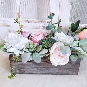 1 Pcs Wood Planter Box Rectangle Whitewashed Wooden Rectangular Planter with Inner Plastic Box - 11.5" L x 3.75" W x 3.75" H Floral Natural Centerpieces Rustic Wedding Decoration