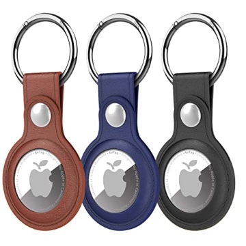 Suoman 3 Pack for Apple AirTag Leather Keyring Protector Case, GPS Tracker Protector Cover for Apple...