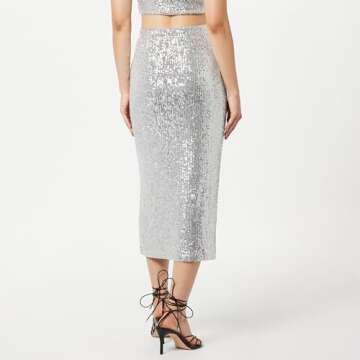 The Drop Women's Bianca Sequin Midi Skirt Silver, XS