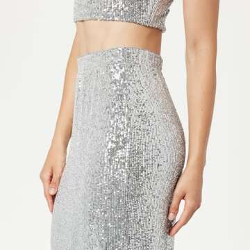 The Drop Women's Bianca Sequin Midi Skirt Silver, XS