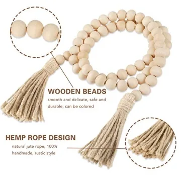 61Inches Wood Bead Garland Rustic Farmhouse Decor