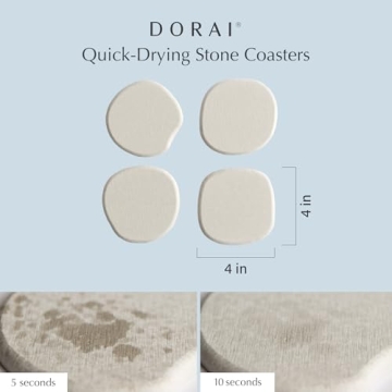 DORAI Home Stone Coaster Set - 4 Stone Coasters with Absorbent Diatomaceous Earth for Instant Drying Round Coasters for Drinks Modern Home Decor - Sandstone