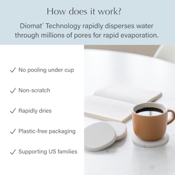 DORAI Home Stone Coaster Set - 4 Stone Coasters with Absorbent Diatomaceous Earth for Instant Drying Round Coasters for Drinks Modern Home Decor - Sandstone