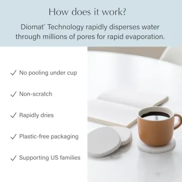 DORAI Home Stone Coaster Set - 4 Stone Coasters with Absorbent Diatomaceous Earth for Instant Drying Round Coasters for Drinks Modern Home Decor - Sandstone