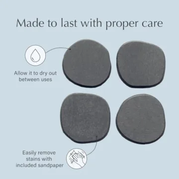 DORAI Home Stone Coaster Set - 4 Stone Coasters with Absorbent Diatomaceous Earth for Instant Drying Round Coasters for Drinks Modern Home Decor - Sandstone