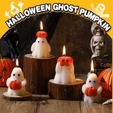 Tondiamo 4 Pcs Halloween Ghost Candle Large Halloween Candle Pumpkin Spooky Ghost Shaped Candles Tea Lights Candle Goth Gifts for Halloween Party Favor Table Decoration (Classic Style, White,Orange)