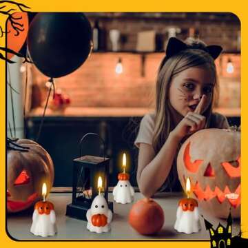 Tondiamo 4 Pcs Halloween Ghost Candle Large Halloween Candle Pumpkin Spooky Ghost Shaped Candles Tea Lights Candle Goth Gifts for Halloween Party Favor Table Decoration (Classic Style, White,Orange)