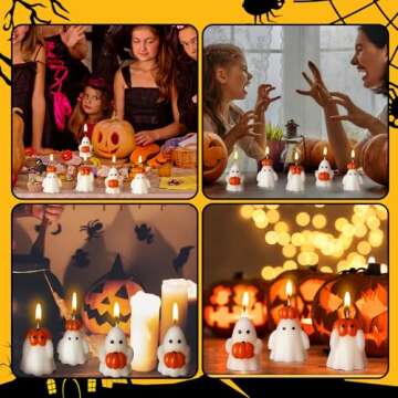 Tondiamo 4 Pcs Halloween Ghost Candle Large Halloween Candle Pumpkin Spooky Ghost Shaped Candles Tea Lights Candle Goth Gifts for Halloween Party Favor Table Decoration (Classic Style, White,Orange)