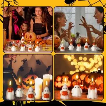 Tondiamo 4 Pcs Halloween Ghost Candle Large Halloween Candle Pumpkin Spooky Ghost Shaped Candles Tea Lights Candle Goth Gifts for Halloween Party Favor Table Decoration (Classic Style, White,Orange)
