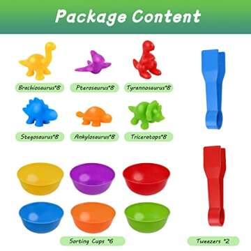 FLMRIOY Counting Dinosaurs Toy Matching Games 56 Pcs Color Sorting Set for Preschoolers