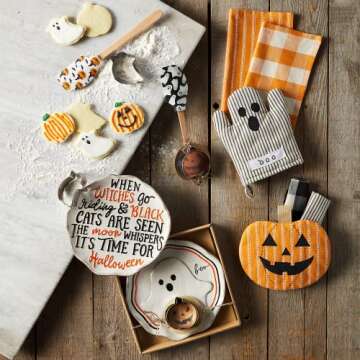 Mud Pie Stoneware Halloween Cookie Plate and Cutter Set 9.5"