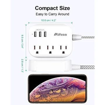 Compact USB Power Strip - 3 Outlets & 3 USB Ports