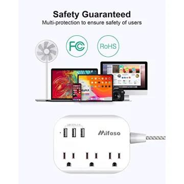 Compact USB Power Strip - 3 Outlets & 3 USB Ports