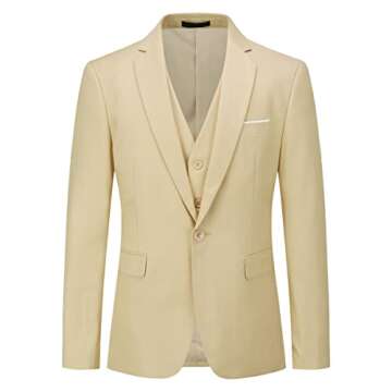 YFFUSHI Men's Slim Fit 3 Piece Suit One Button Business Wedding Prom Suits Blazer Tux Vest Trousers