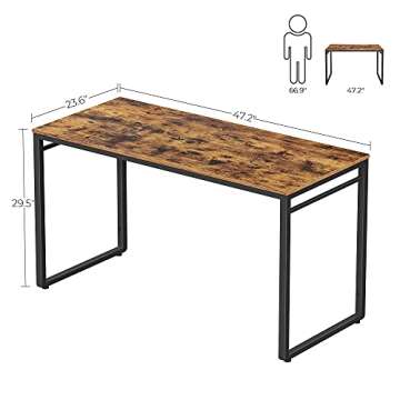 VASAGLE Computer Desk, Office Desk with 8 Hooks, for Study, Home Office, Easy Assembly, Industrial Design, 47.2 x 23.6 x 29.5 Inches, Rustic Brown ULWD58X