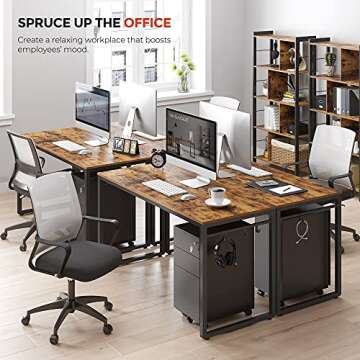 VASAGLE Computer Desk, Office Desk with 8 Hooks, for Study, Home Office, Easy Assembly, Industrial Design, 47.2 x 23.6 x 29.5 Inches, Rustic Brown ULWD58X