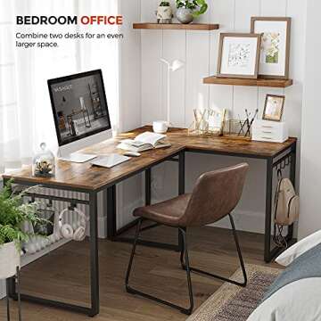 VASAGLE Computer Desk, Office Desk with 8 Hooks, for Study, Home Office, Easy Assembly, Industrial Design, 47.2 x 23.6 x 29.5 Inches, Rustic Brown ULWD58X