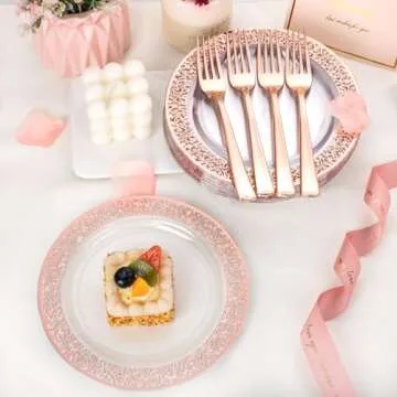 Elegant Rose Gold 72 Pcs Plates and Forks Set for Events