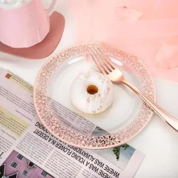 Elegant Rose Gold 72 Pcs Plates and Forks Set for Events