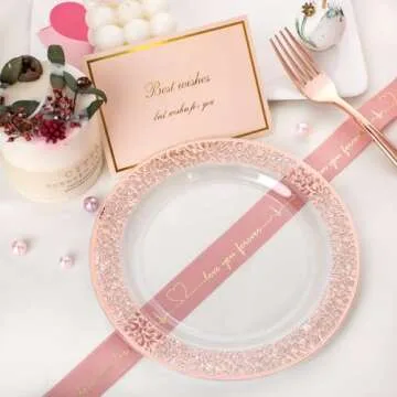 Elegant Rose Gold 72 Pcs Plates and Forks Set for Events