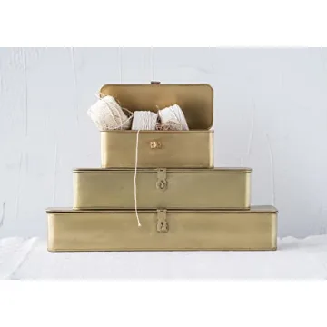 Gold-Finish Decorative Metal Boxes - Set of 3 Sizes