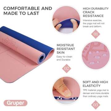 Yoga Mat Non Slip TPE Thick Yoga Mat with Alignment Mark,Large Size 72"L x 32"W x 0.32"Th, Anti-Tear Exercise & Fitness Mat for Yoga, Pilates & Floor Workouts (PINK BLUE)