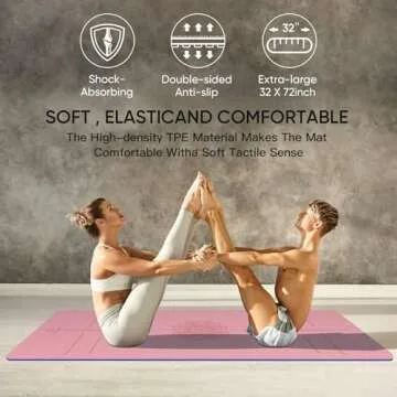 Yoga Mat Non Slip TPE Thick Yoga Mat with Alignment Mark,Large Size 72"L x 32"W x 0.32"Th, Anti-Tear Exercise & Fitness Mat for Yoga, Pilates & Floor Workouts (PINK BLUE)